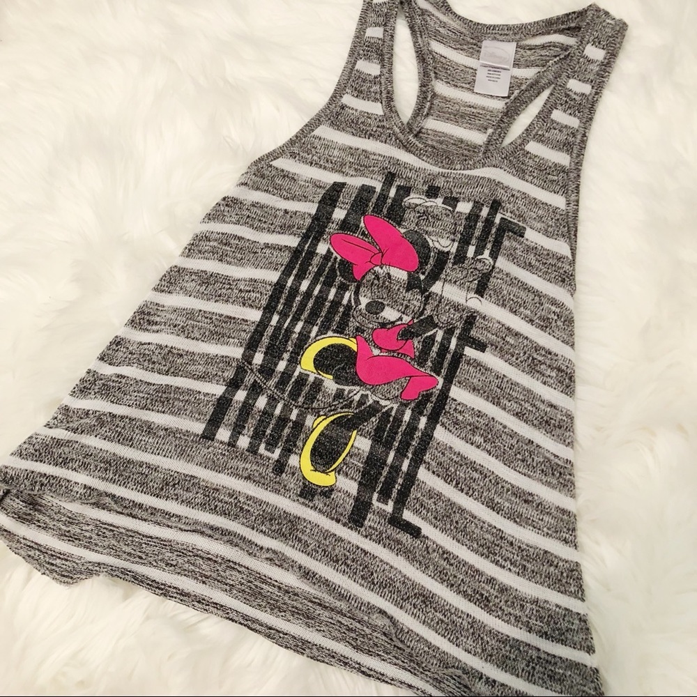 Disney Minnie Mouse Gray Striped Racerback Tank Top Disneybound Vacation Florida